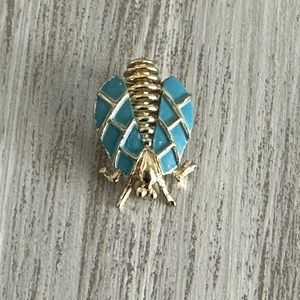 Adorable Little Vintage Bug Brooch Gold Tone w Blue Enamel